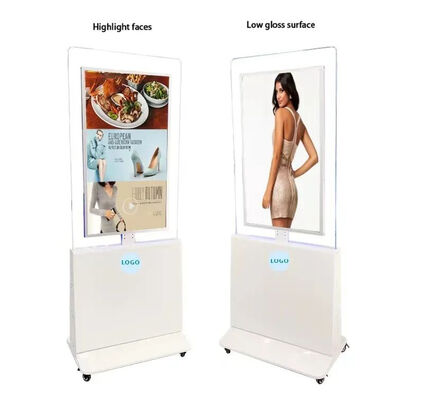 55 Inch QLED Glass Digital Signage with 350 Cd/m² Brightness Double Sided Floor Standing Advertising Display