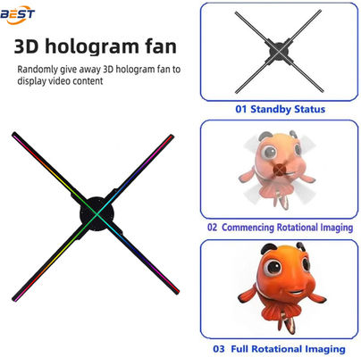 Interactive 3D Spinning LED Hologram Fan , Remote Control 15 Inches Holographic Display Fan