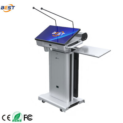 150mm Max Lifting Height Smart Podium with 10-40° Adjustable Screen Angle and Optional 32 Inch Smart Kiosk Screen