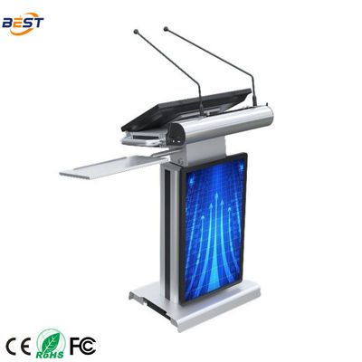 Electric Powered Multimedia Podium with 23.6 Inch Touch AIO and Stainless Steel & Aviation Aluminum Smart Lectern