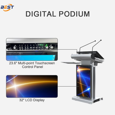 Electric Powered Multimedia Podium with 23.6 Inch Touch AIO and Stainless Steel & Aviation Aluminum Smart Lectern