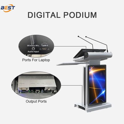 Electric Powered Multimedia Podium with 150mm Max Lifting Height and Optional 32 Inch Smart Kiosk Screen