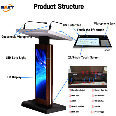 21.5 Inch Touchscreen Multimedia Podium with Multi Points Foil Touch and 8Ω Built-in Speakers