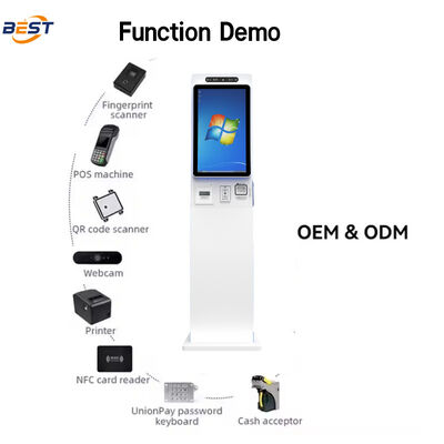 21.5/27 Inch Self-Service Kiosk Android/Windows Touch Screen Printer/QR Scanner Cash Payment-OEM Including Barcode Reader SDK