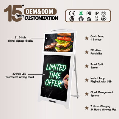 21.5 Inch Android Floor Standing Digital Signage with LED Writing Board Indoor Advertising Display