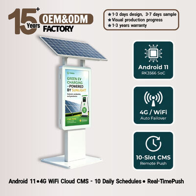Solar Powered LED Advertising Display with 1500-2000nit Sunlight Readable, LiFePO4 Battery, and IP55 Protection