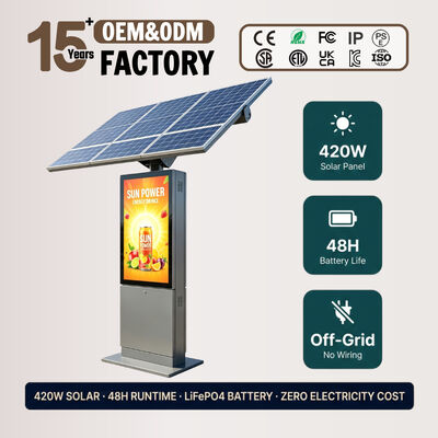 Solar Powered LED Advertising Display with 1500-2000nit Sunlight Readable, LiFePO4 Battery, and IP55 Protection