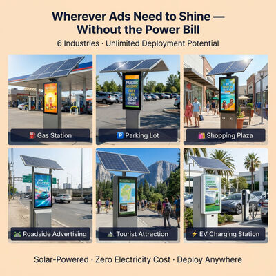 Solar Powered LED Advertising Display with 1500-2000nit Sunlight Readable, LiFePO4 Battery, and IP55 Protection