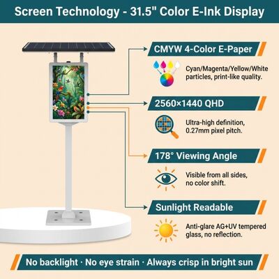 31.5 Inch CMYKW E-Paper Display with IP65 Protection for Outdoor Solar Signage