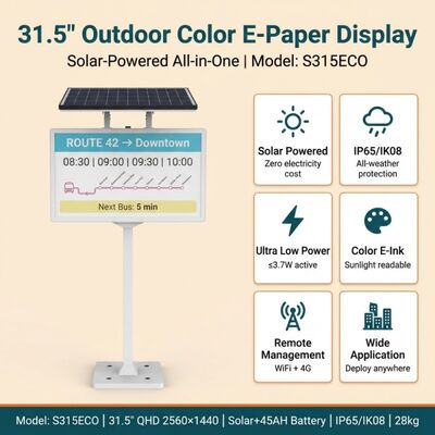 31.5 Inch CMYKW E-Paper Display with IP65 Protection for Outdoor Solar Signage