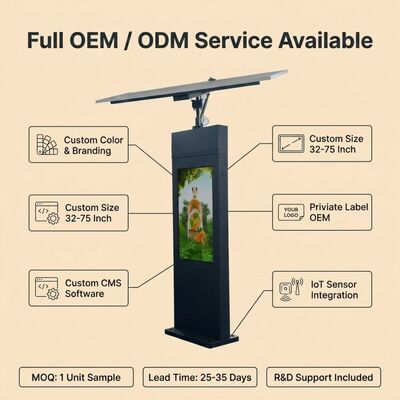 Solar Tracking Digital Signage Totem with Dual-Axis Auto Sun-Tracking 2000 Nits High-Brightness Display and IP65 Protection