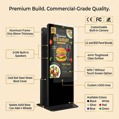 55 Inch Indoor LCD Digital Signage Touchscreen Totem Kiosk with Android OS 500 Cd/m² Brightness