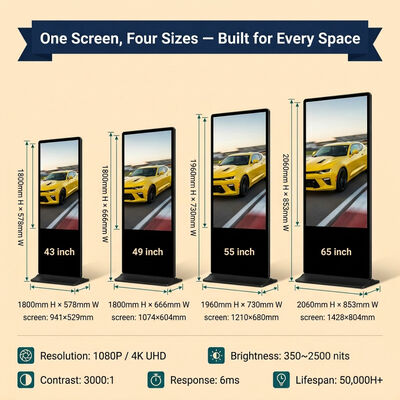 55 Inch Indoor LCD Digital Signage Touchscreen Totem Kiosk with Android OS 500 Cd/m² Brightness