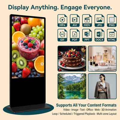 55 Inch Indoor LCD Digital Signage Touchscreen Totem Kiosk with Android OS 500 Cd/m² Brightness