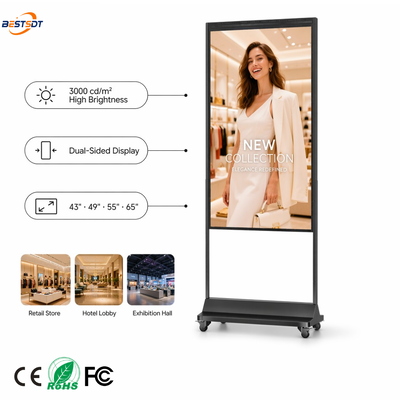 55 Inch Dual Sided High Brightness 3000 Nits Semi Outdoor Showcase Digital Signage Display Screen for Retail Shop