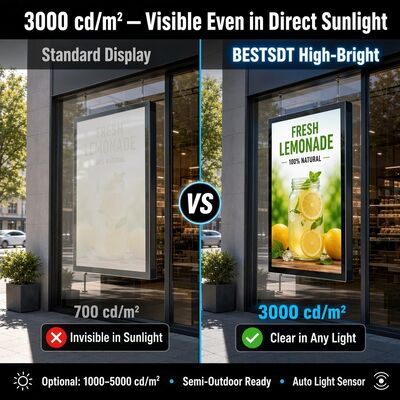 Dual Sided Independent Display 3000 Nits High Bright 700 Nits Standard 43 55 65 Inch Showcase Window Signage OEM ODM