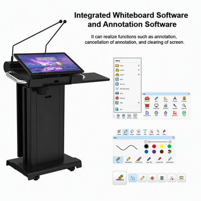Black High Brightness Smart Podium 23.6 Inch 4K PCAP Touch Screen 32 Inch Front Signage Lectern for Conference