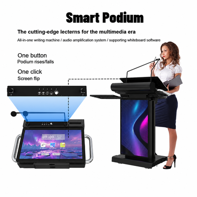 Black High Brightness Smart Podium 23.6 Inch 4K PCAP Touch Screen 32 Inch Front Signage Lectern for Conference