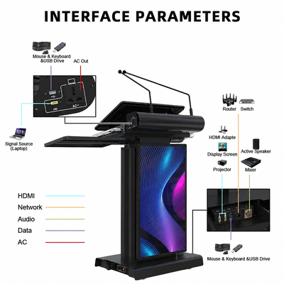 Black High Brightness Smart Podium 23.6 Inch 4K PCAP Touch Screen 32 Inch Front Signage Lectern for Conference