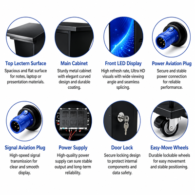 High Brightness 450-650nit GOB Curved LED Lectern Display 3840Hz 12-16Bit Grayscale Wireless Smart Control