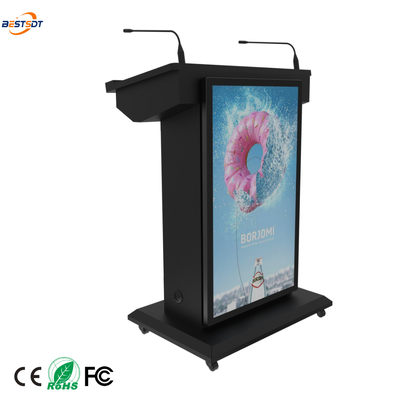 Mobile Electronic Podium 43 Inch Portrait Display 21.5 Inch Capacitive Touchscreen Locking Casters