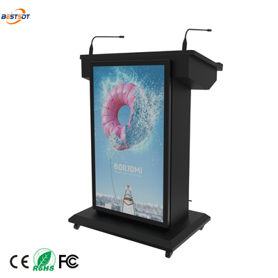 Dual Screen Smart Podium HDMI Input USB Multi Screen Display 2 Gooseneck Microphones PA Support