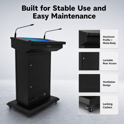 Dual Screen Smart Podium HDMI Input USB Multi Screen Display 2 Gooseneck Microphones PA Support