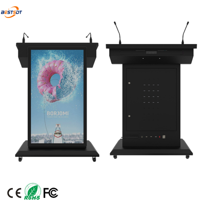 Floor Standing Digital Lectern 43 Inch Front Display 21.5 Inch Touchscreen for Training Rooms