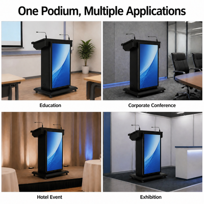 Floor Standing Digital Lectern 43 Inch Front Display 21.5 Inch Touchscreen for Training Rooms