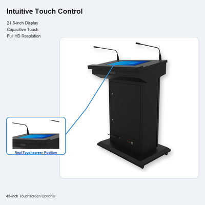43 Inch Display 21.5 Inch Touchscreen X86 Smart Digital Podium with Dual Gooseneck Microphones