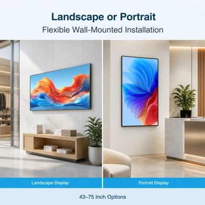 43 49 55 65 75 Inch Wall Mounted Light Box Screen 4K Android Advertising Display 2000 Nits