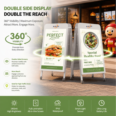 Outdoor Double Sided Floor Standing Display Screen 65 Inch 2500 Nits IP65 Waterproof Digital Advertising Signage