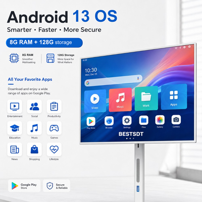 32 Inch Android 13 Battery Powered Mobile Smart Screen Touch Digital Signage 4K IPS 8GB 128GB