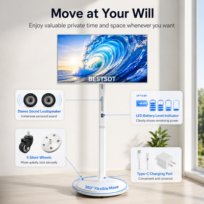 32 Inch Android 13 Battery Powered Mobile Smart Screen Touch Digital Signage 4K IPS 8GB 128GB