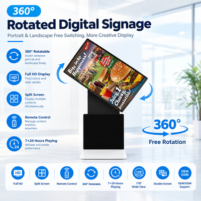 360 Degree Rotatable Floor Standing Digital Signage 43 50 55 65 Inch 4K Android Windows Touch Screen
