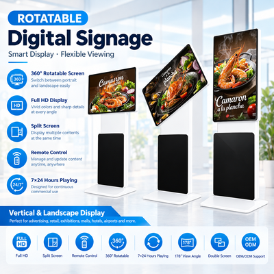 360 Degree Rotatable Floor Standing Digital Signage 43 50 55 65 Inch 4K Android Windows Touch Screen