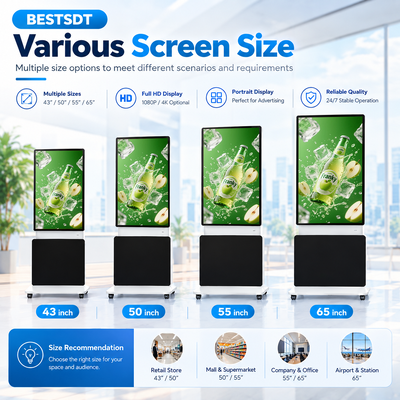360 Degree Rotatable Floor Standing Digital Signage 43 50 55 65 Inch 4K Android Windows Touch Screen
